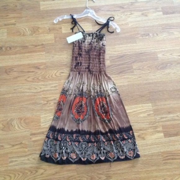 Romantic Sini Dresses & Skirts - NWT SMOCK TOP SUNDRESS BROWN & BLACK DRESS  M
